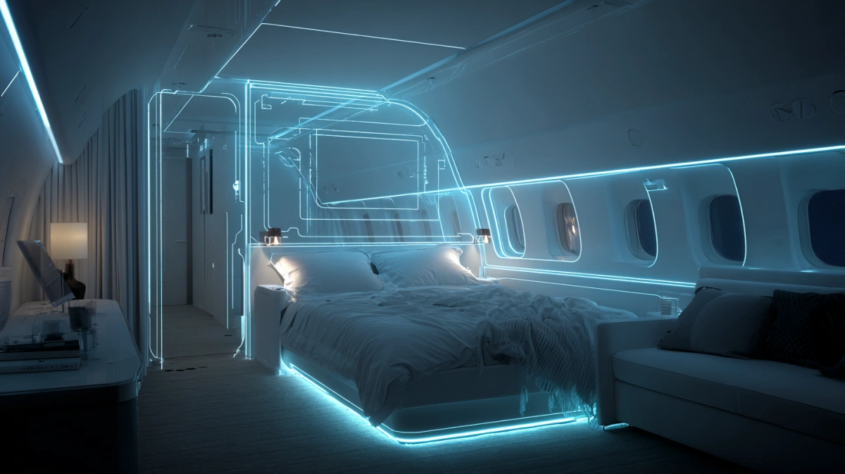 Complete furniture rooms visual inside VIP aircraft interior