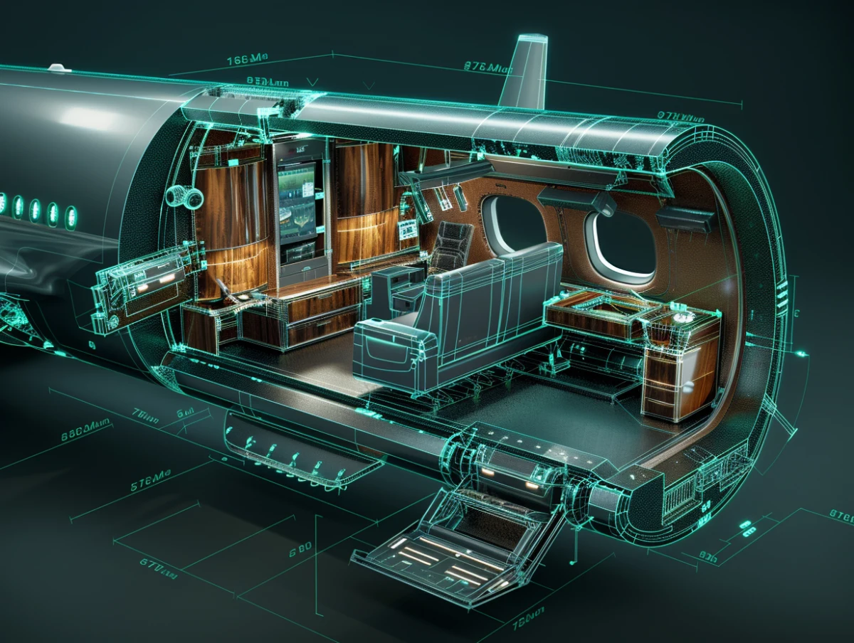 VIP aircraft cabin furniture configuration engineering visual