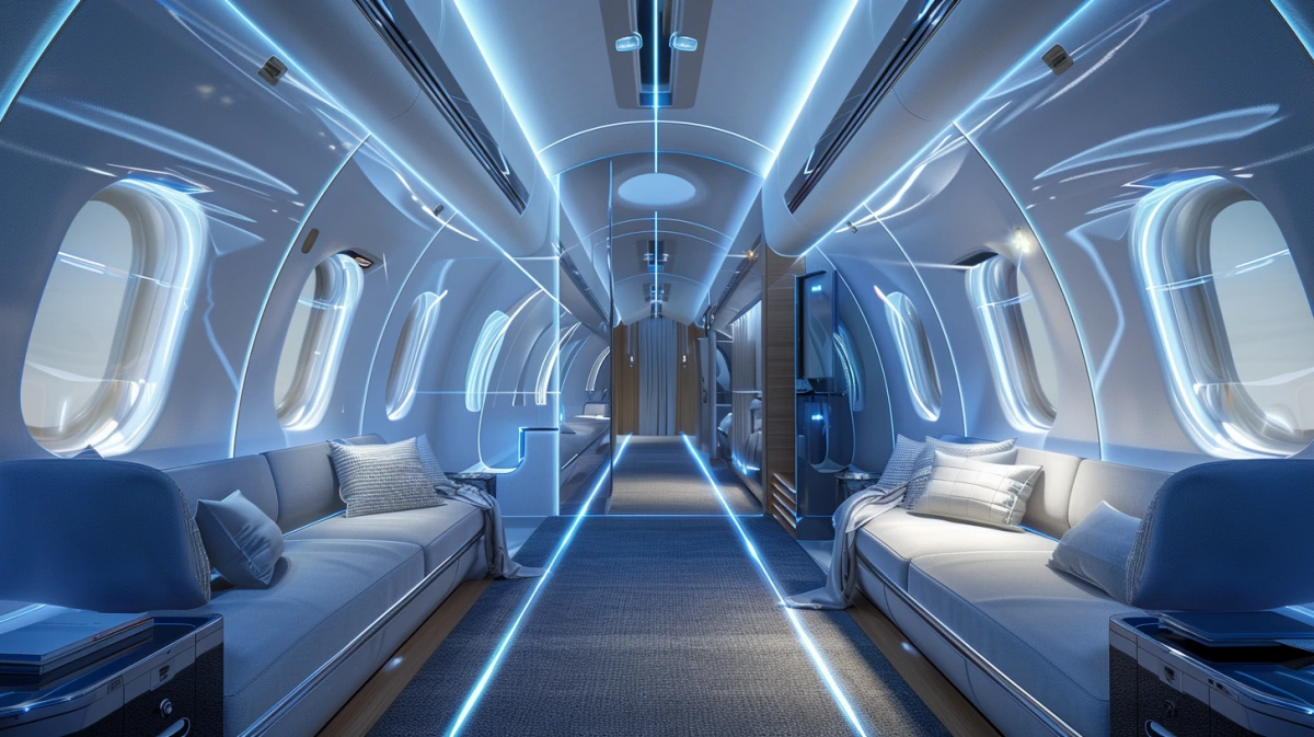 VIP aircraft cabin interior illustrating clearly defined engineering scope boundaries within a structured cabin section
