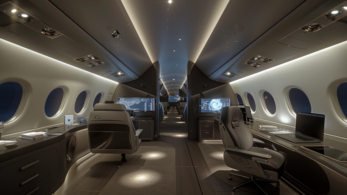 Structured VIP aircraft cabin engineering workspace illustrating predictable and standardized delivery processes